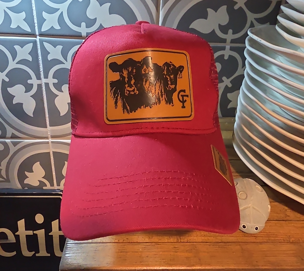 Dark Red Trucker Cap with Cow Patch - Unbranded